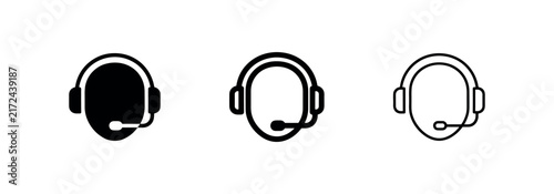 Headset icon set, customer support and call center symbol