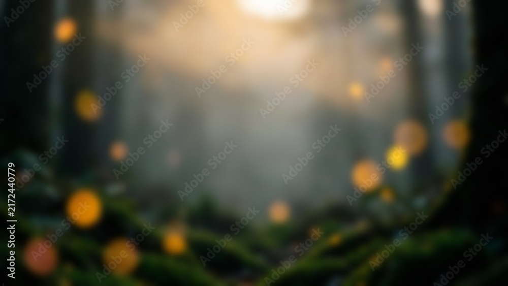 Obraz premium Dark Forest Fog Holiday Blur Lit By Golden