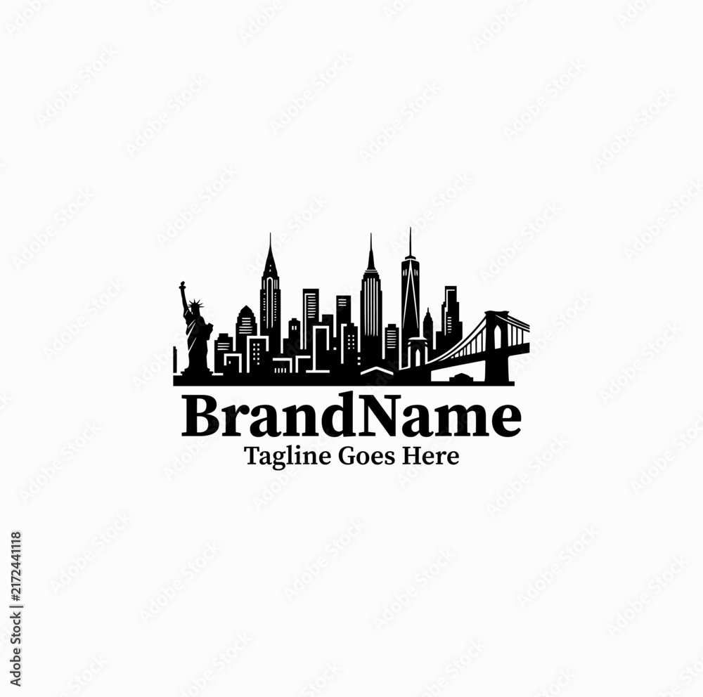 Fototapeta premium Black image vector logo of New York skyline cityscape for American travel agency on white background