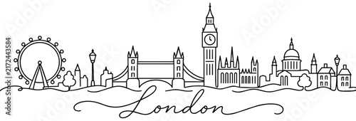 London England Skyline Continuous One Line Drawing