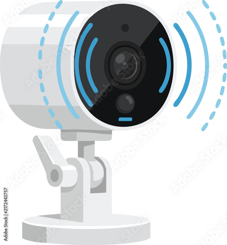 Smart home security camera with wireless signal monitoring vector illustration