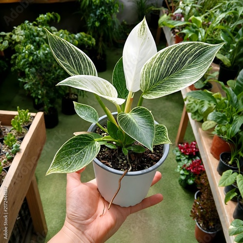 Variegated Philodendron Birkin Houseplant in a Pot