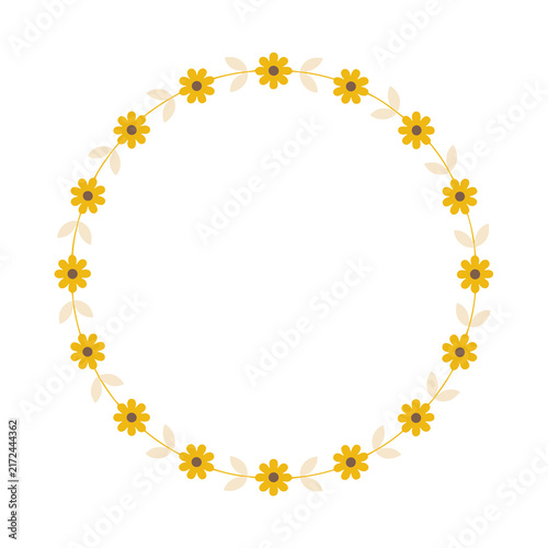 Circle frame of yellow flowers and leaves