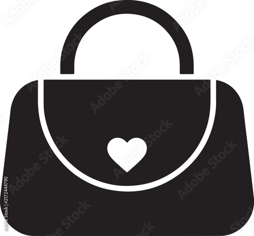 Bild auf Leinwand Black and white of a women handbag with a flap pocket and a white heart symbol p