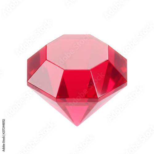 Brilliant cut red ruby crystal gemstone icon 3d render illustration for luxury jewel reward treasure wealth mobile video game ui asset