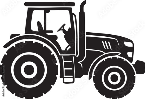 Heavy farm tractor vehicle black silhouette
