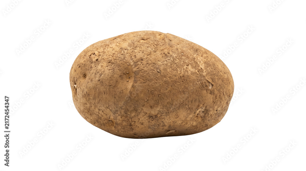 Obraz premium Single fresh whole russet potato isolated on white background high quality raw brown organic tuber vegetable starch ingredient for healthy cooking