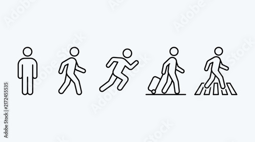 Line art silhouettes of people walking and carrying luggage a travel depiction silhouette