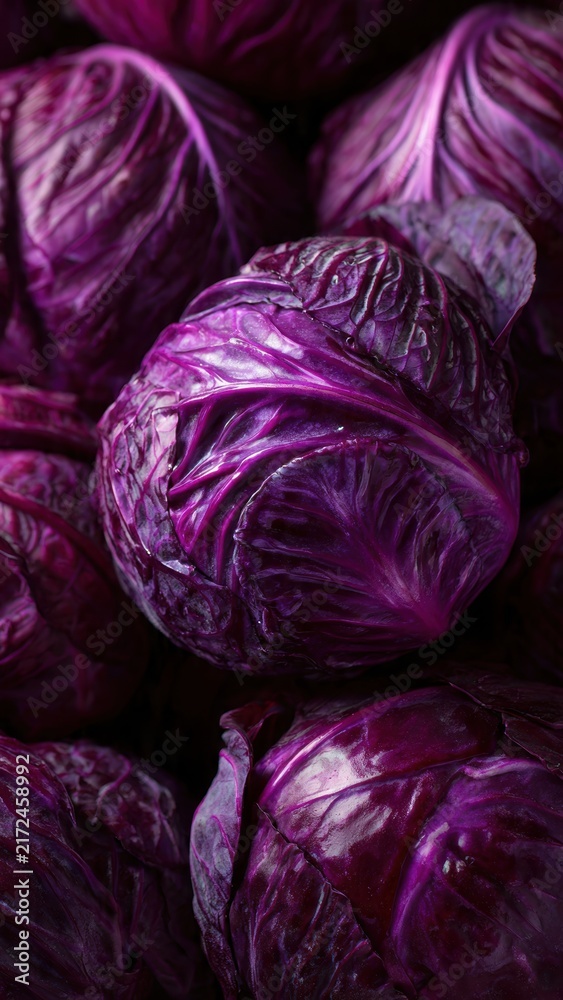 Obraz premium Vibrant purple cabbage close-up: freshness and texture in organic vegetables