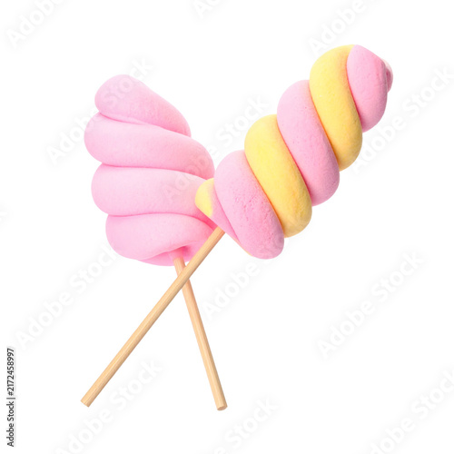 Twisted pink and yellow cotton candy sweet treat illustration 3d render for amusement park carnival dessert mobile game ui asset