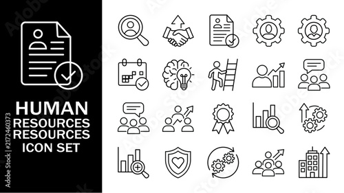 Human Resources Icon Set for Recruitment Team Building Career Development and Business Management.
