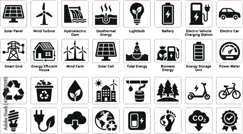 green energy icon set vector