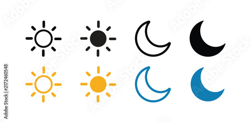 Sun and moon icon set _Day and Night symbols, Light mode and Dark mode