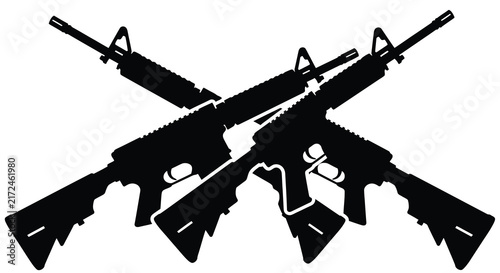 Принти на полотні Crossed assault rifles silhouette against a white background