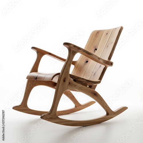 Artisan Wooden Rocking Chair with Natural Grain and Smooth Curves