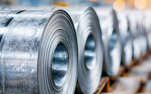 Industrial galvanized steel coils in factory storage