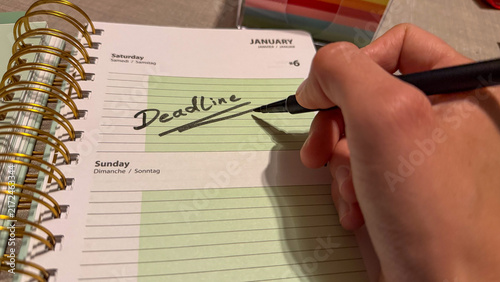 Deadline on Saturday in Weekly Planner Concept