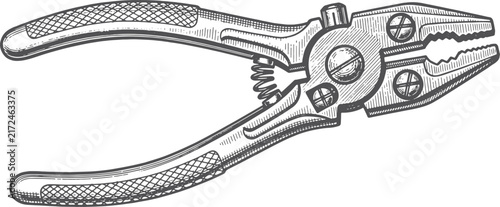 Vintage engraved style wire stripper pliers tool