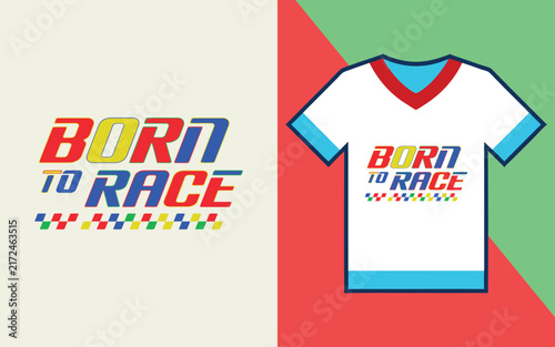 Born to race typography with checkered pattern on a white t-shirt mockup for racing enthusiasts