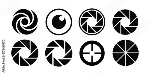 Foto Camera aperture icons and eye symbols for photography, lens opening symbols, opt