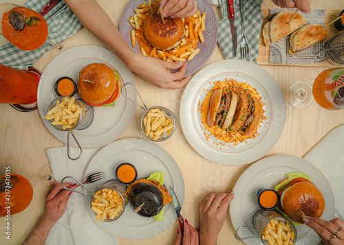 Gourmet breakfast with fresh croissants, toast and colorful fresh ingredients served on a table