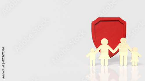 Fotografie Happy Family Protected by Red Safety Shield 3d render.