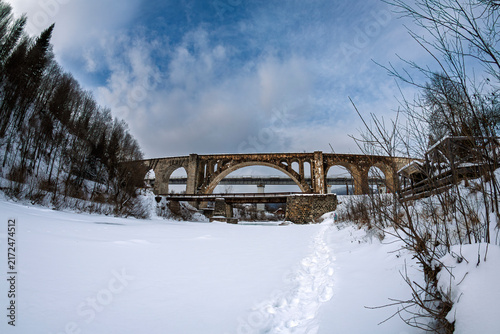 Austrian Viaduct Bridge in the village of Vorokhta