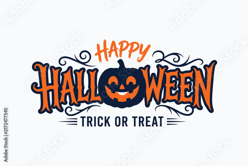 Happy halloween typography design with a pumpkin icon and trick or treat text