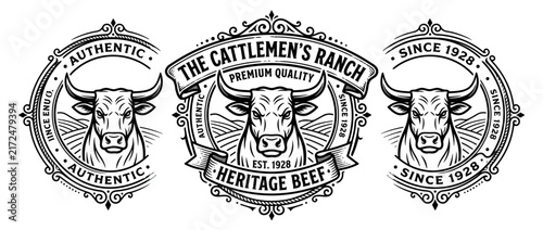 Vintage Bull Emblem with Heritage Beef Text