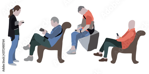 2D image for use as an entourage. Vector flat city infographics Flat design silhouette isolated on white background. Ideal for concepts of travel, lifestyle, commuting, or everyday activity.