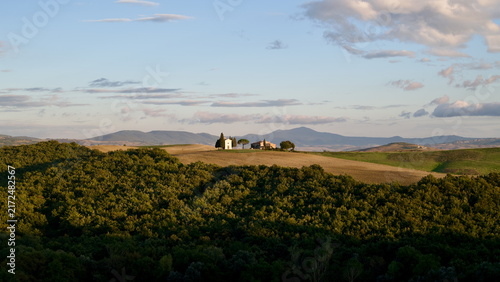 Canvas Print Historic Vitaleta Chapel surrounded by rolling hills in Val d'Orcia Tuscany Ital