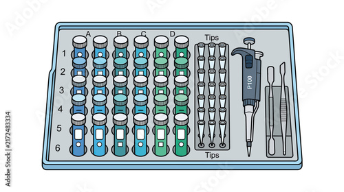 Laboratory equipment with samples and pipette