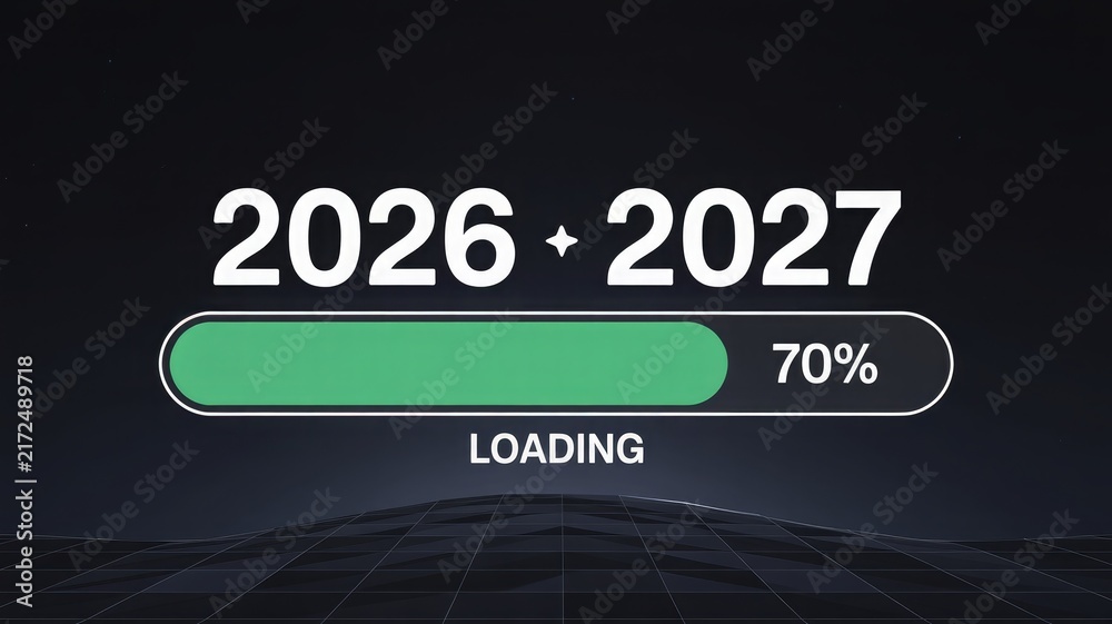 Fototapeta premium Loading bar progress for years 2026 and 2027 at 70 percent
