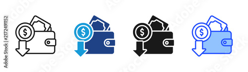 Wallet Down icon set multiple style collection