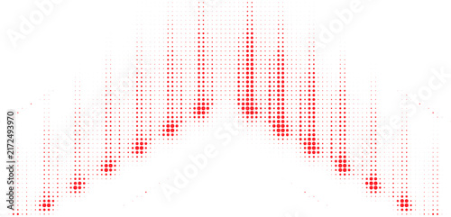 Bild auf Leinwand Abstract red halftone dot gradient pattern with expanding circular particles, mo