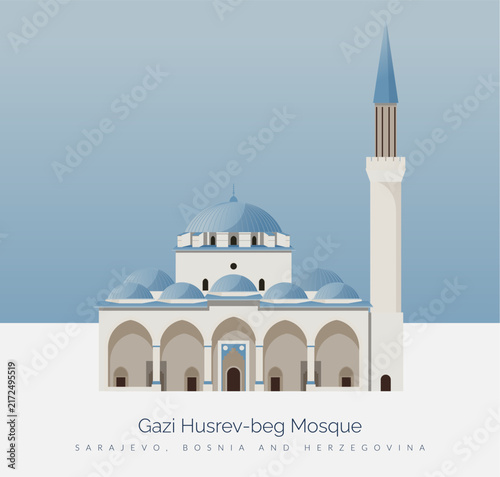 Gazi Husrev-beg Mosque – Historic Ottoman Landmark of Sarajevo - Stock Illustration