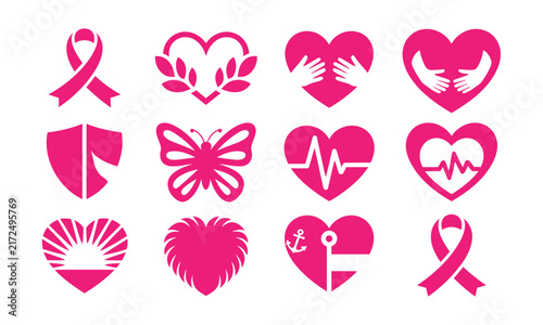 Pink breast cancer awareness heart... de