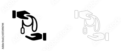 Bild auf Leinwand Hands passing dog leash vector icon filled and outline, pet adoption handoff and new owner symbol