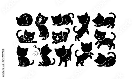 Fifteen black cat silhouettes in... desi