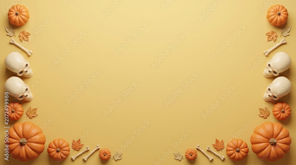 Fototapeta premium Halloween background with pumpkins and skulls, halloween concept, copy space