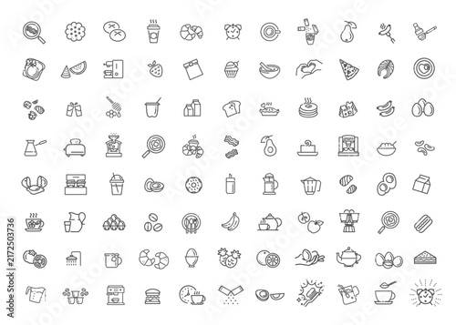 Vector outline breakfast icons. Cooking set
