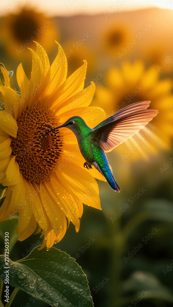 Obraz premium colibrí, ave, pájaro, hummingbird, naturaleza, vida silvestre, fauna, jardín, flor, girasol, néctar, polinización, polinizador, alas, vuelo, vuelo de colibrí, ave tropical, ave colorida, plumaje, plum