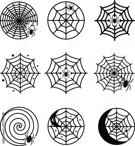 Black Spider Web Vector Icons Set for Halloween