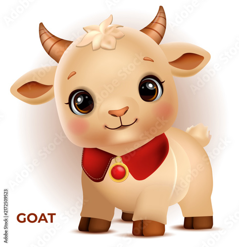 Cute little goat on a white background. 3D vector