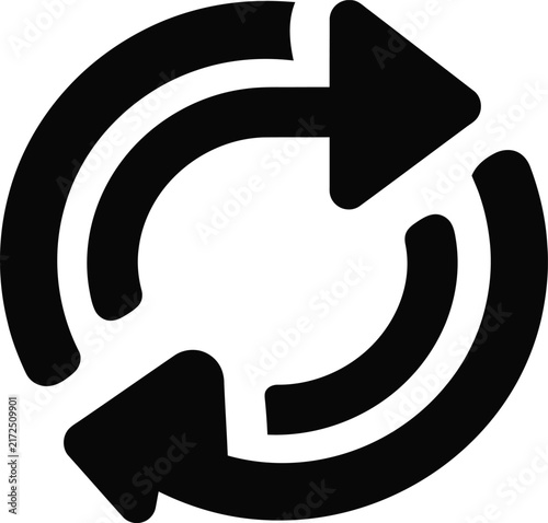 Synchronize arrow circular symbol design in black color for mobile app interface web page reload navigation aid.