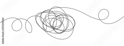 Quadro su tela Black messy scribble line drawing with loops and tangled knot