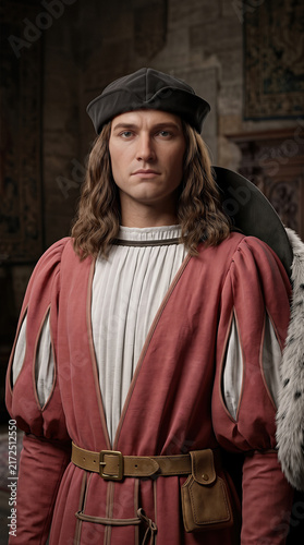 Renaissance nobleman portrait historical costume with doublet and fur
