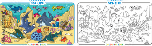 Sea theme. Big coloring book set. Kids vector