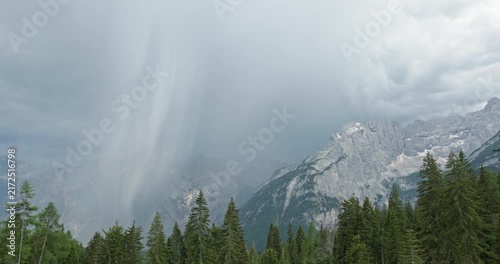 Heavy rain over the Dolomites mountains in Italy
