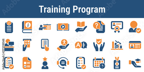 Icons for training poll workers on procedures equipment accessibility safety and voter assistance. Useful for election courses onboarding materials staff guides and learning platforms